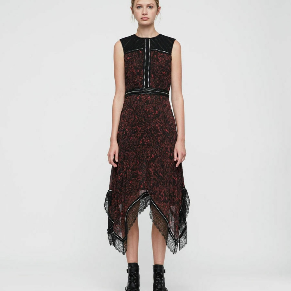 All Saints Adella Rosey Midi Dress Sz 6